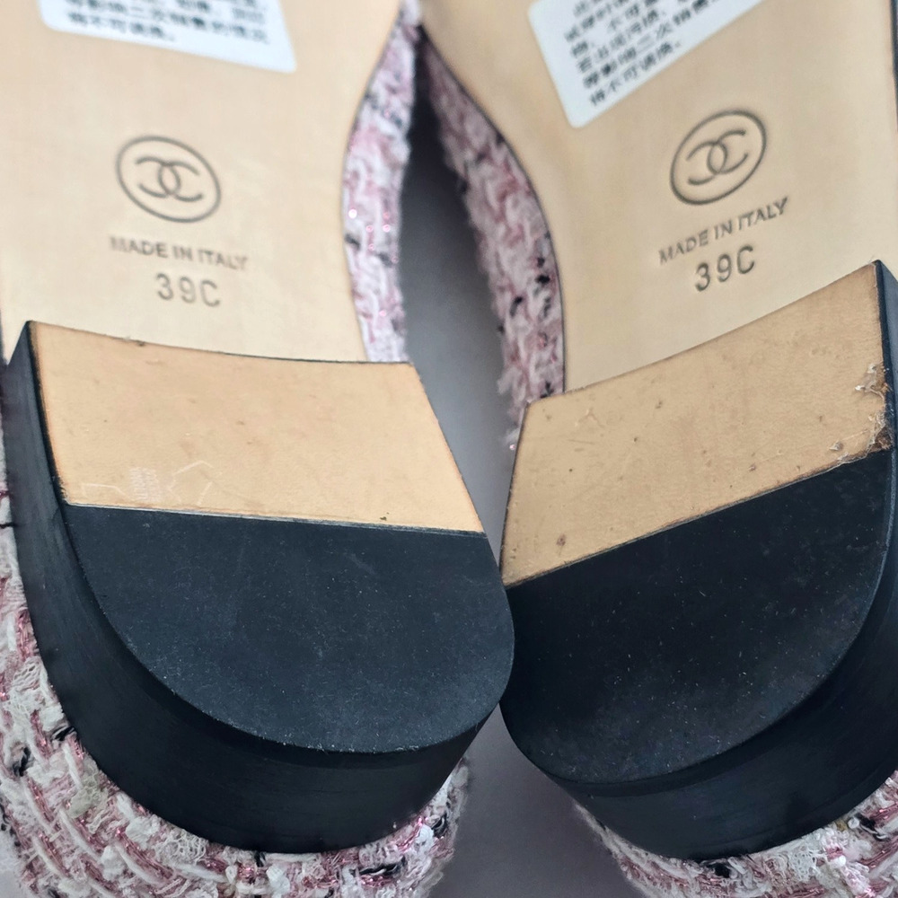 Chanel Pink Tweed Grosgrain Cap Toe Bow Ballet Flats Women’s US 9 EU 39C - Picture 9 of 9